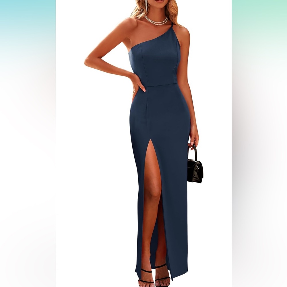 One Shoulder Navy Dress